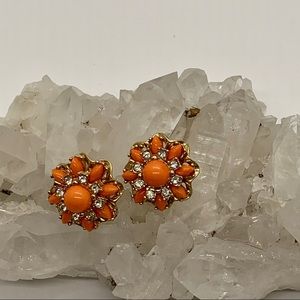 Sunburst coral colored stone post earrings